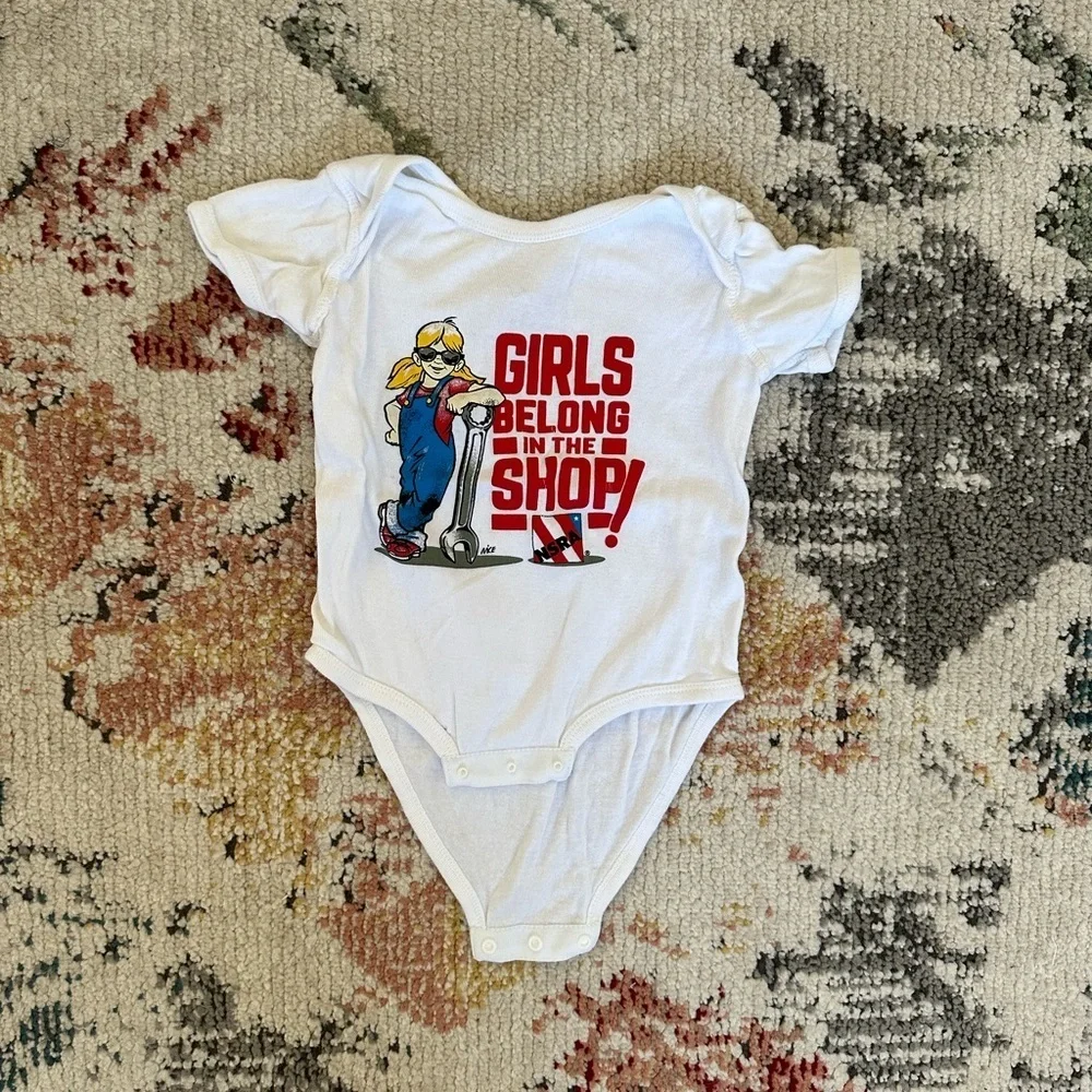 Girls Belong in the Shop NSRA Graphic Onesie 18 M Baby Girl Rabbit Skins Apparel